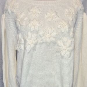 Liz Claiborne White Floral Knit Sweater